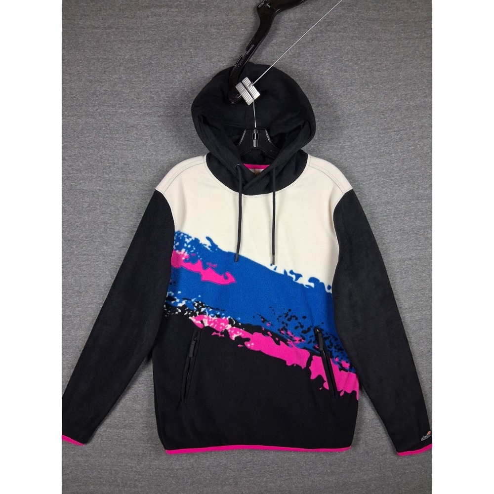 NEW Chubbies Mens Jacket S Black Pink Retro Splash Low Pile Fleece Hoodie 90s